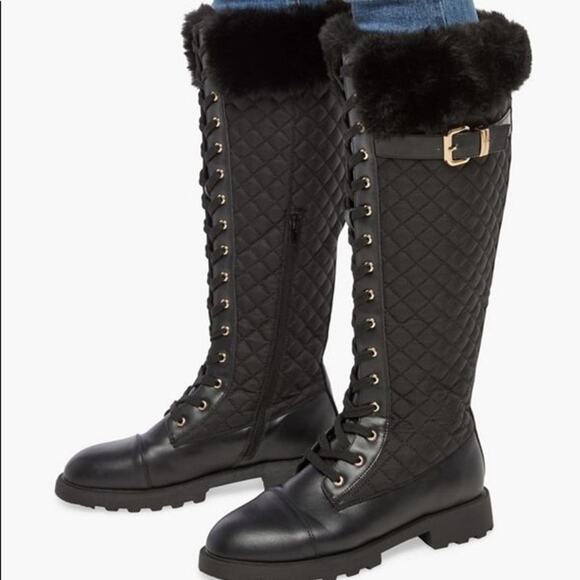 JustFab Kalima Quilted Flat Black Knee Height Boots Size 6 NIB - Picture 1 of 15